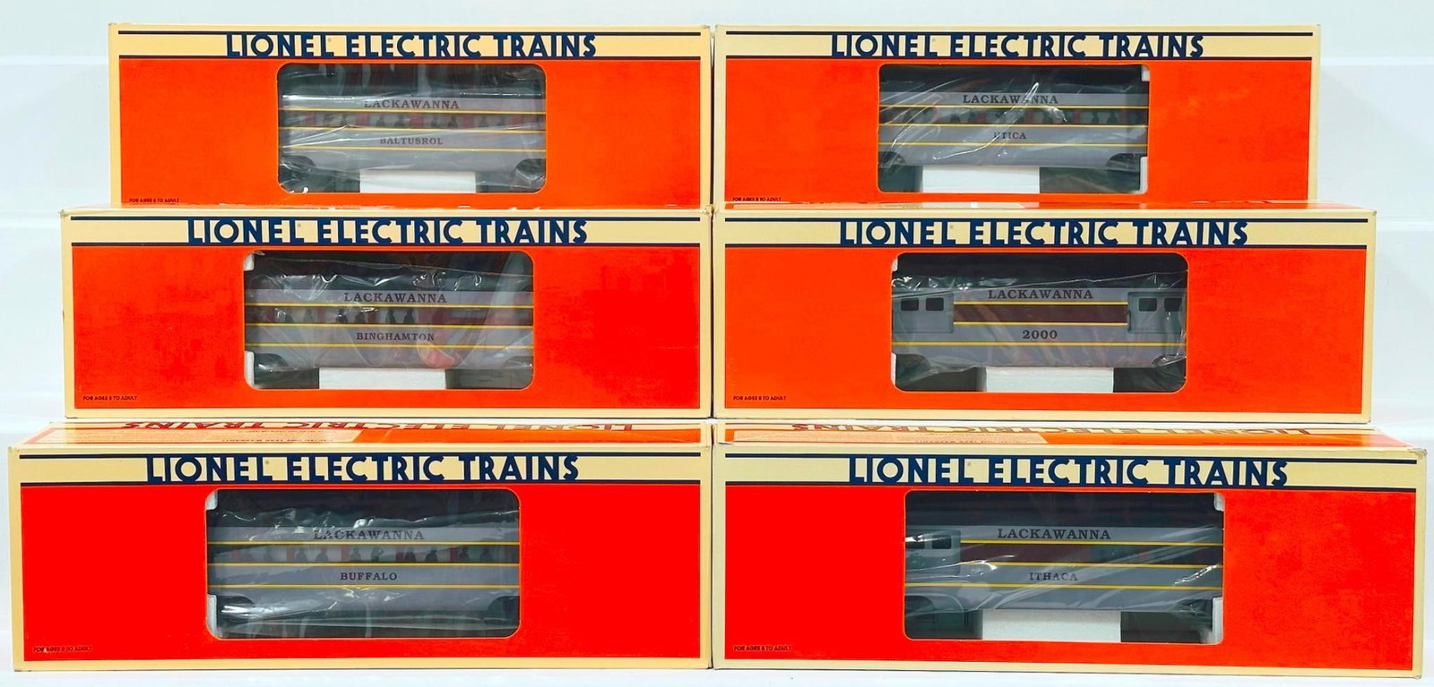 Lionel Modern O Gauge Six (6) Assorted Lackawanna Passenger Cars Boxed: Lionel Modern O Gauge Six (6) Assorted Lackawanna Passenger Cars Boxed, each in C9 and each with its original box.