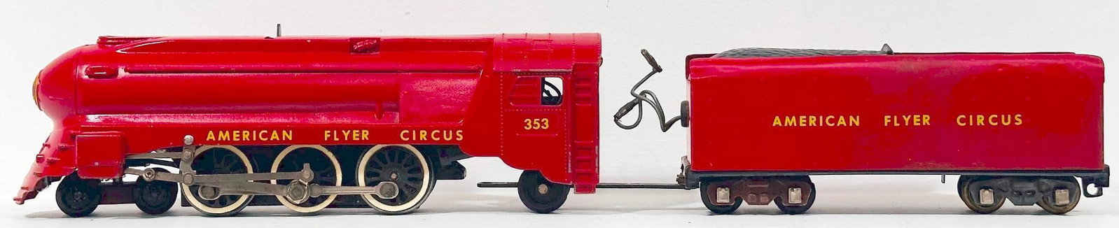 American Flyer Postwar S Gauge 353 Red Circus Train Locomotive and Tender: American Flyer Postwar S Gauge 353 Red Circus Train Locomotive and Tender, in C7.