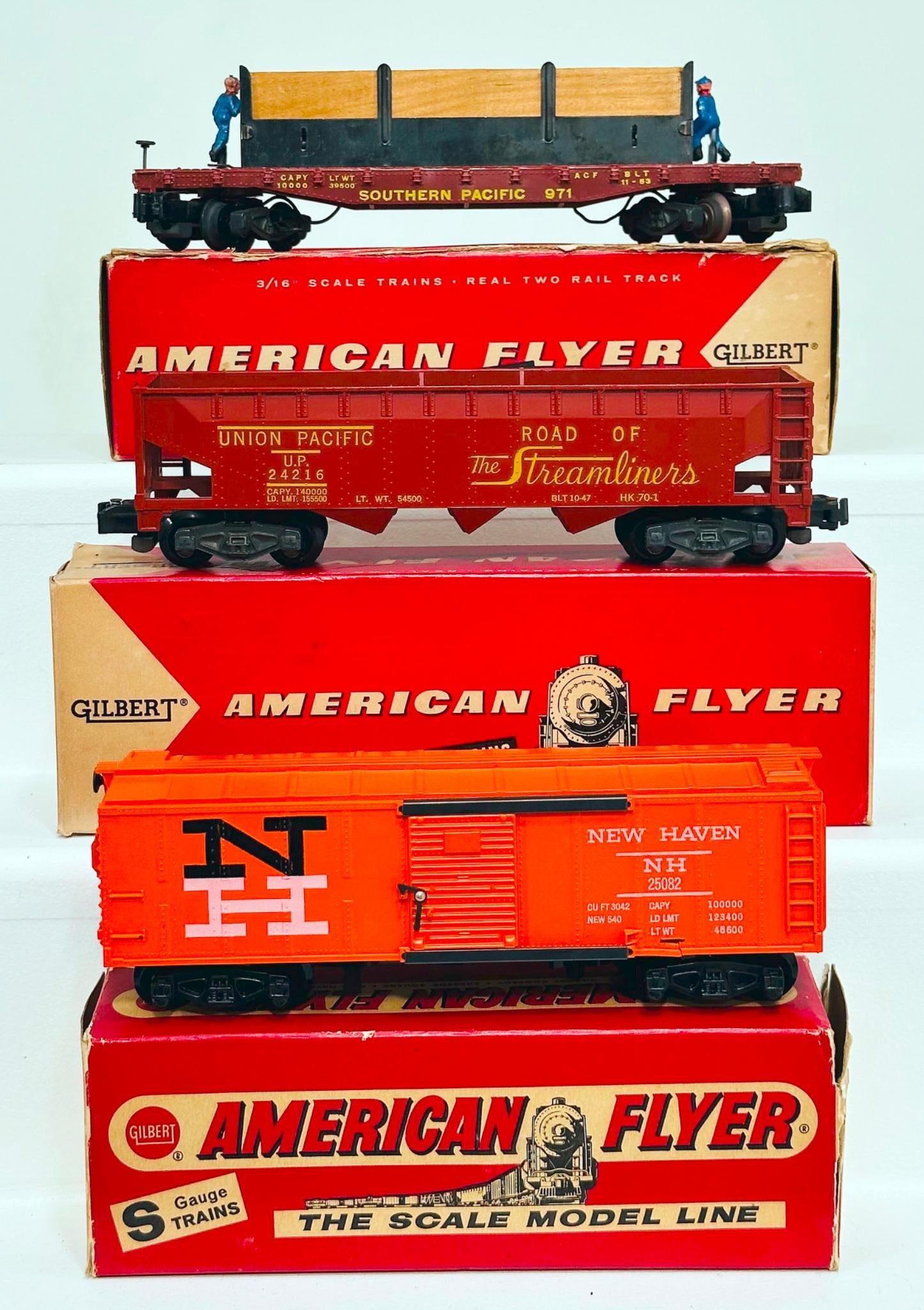 American Flyer Postwar S Gauge 24216 Union Pacific Hopper Car-25082 New Haven Action Box Car-971 Car (1 of 8)