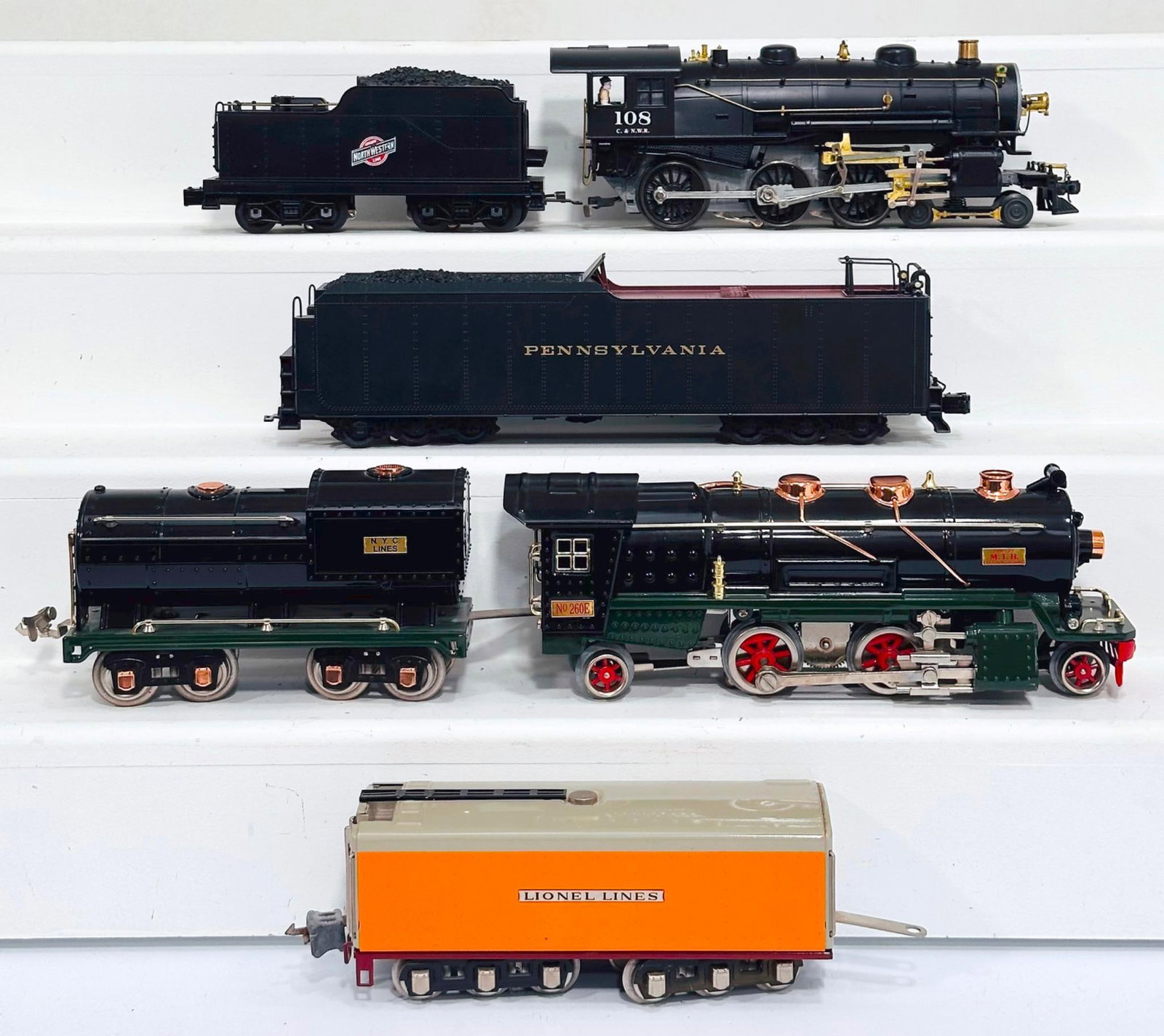 Lionel Modern and MTH Modern O Gauge Locomotives and Tenders/Two (2) Assorted Tenders without Locos: Lionel Modern and MTH Modern O Gauge Locomotives and Tenders and Two (2) Assorted Tenders without Locomotives, in in C7 or better.