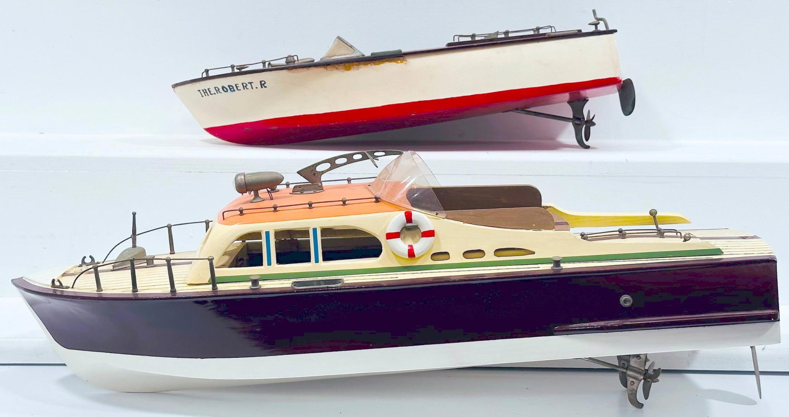 Unknown Manufacturer Postwar Wood Cabin Cruiser and Wood Speedboat: Unknown Manufacturer Postwar Wood Cabin Cruiser and Wood Speedboat, each in C7.