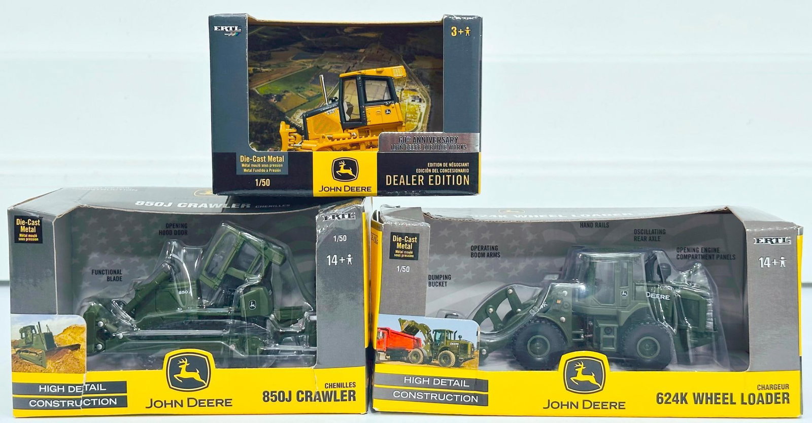 Ertl Modern 1:50 Scale John Deere 624K Wheel Loader/John Deere 850J Crawler/John Deere Edition Boxed (1 of 7)