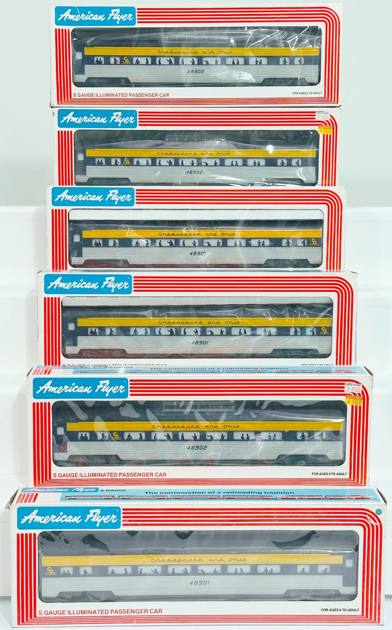 American Flyer Lionel Modern S Gauge Six (6) Assorted Chesapeake and Ohio Passenger Cars Boxed (1 of 5)