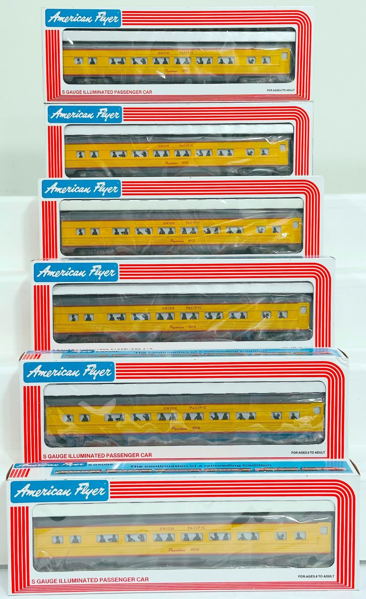 American Flyer Lionel Modern S Gauge Six (6) Assorted Union Pacific Passenger Cars Boxed: American Flyer Lionel Modern S Gauge Six (6) Assorted Union Pacific Passenger Cars Boxed, including Union Pacific Passenger Car X6, each in C9 and each with its original box.