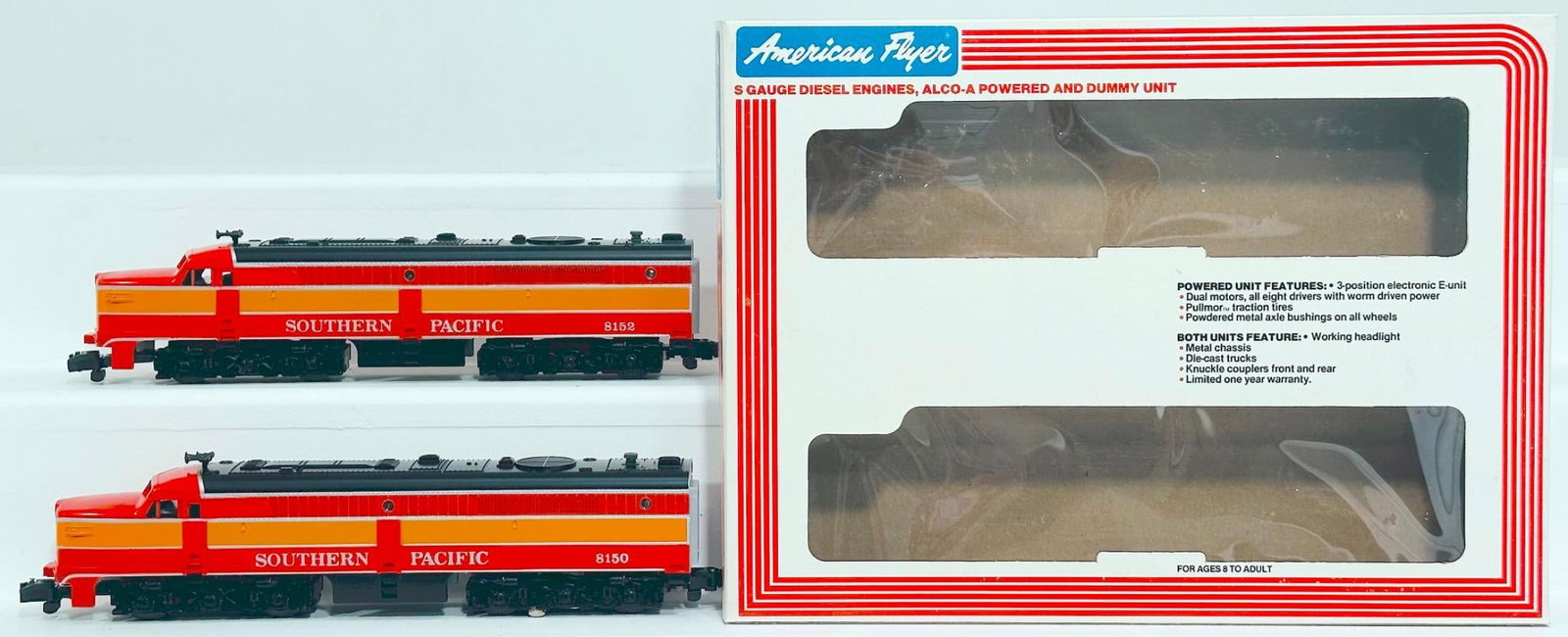 American Flyer Lionel Modern S Gauge Southern Pacific Daylight Alco A - A Diesel Units Boxed: American Flyer Lionel Modern S Gauge Southern Pacific Daylight Alco A - A Diesel Units Boxed, each in C9 and with its original box.