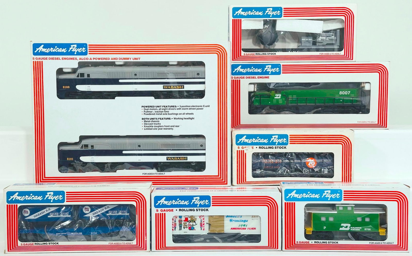 American Flyer Lionel Modern S Gauge Wabash PA-1 Diesel A - A Units/Burlington Northern GP-20 Diesel (1 of 6)