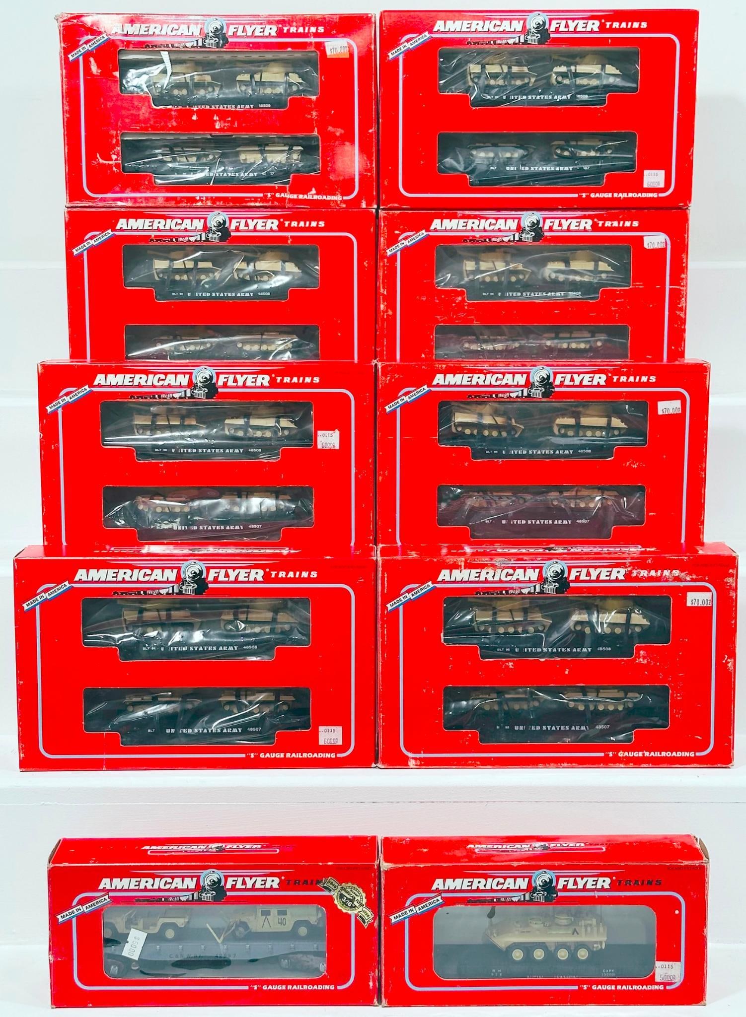 American Flyer Lionel Modern S Gauge U.S. Army Flat Car with Tanks X8 and US Army Flat Car X2 (1 of 6)