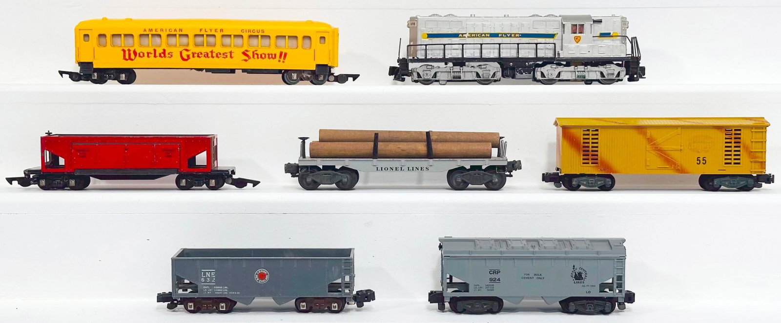 American Flyer Postwar S Gauge 370 GM Diesel Switcher/Circus Passenger Car and Four (4) Assorted (1 of 6)