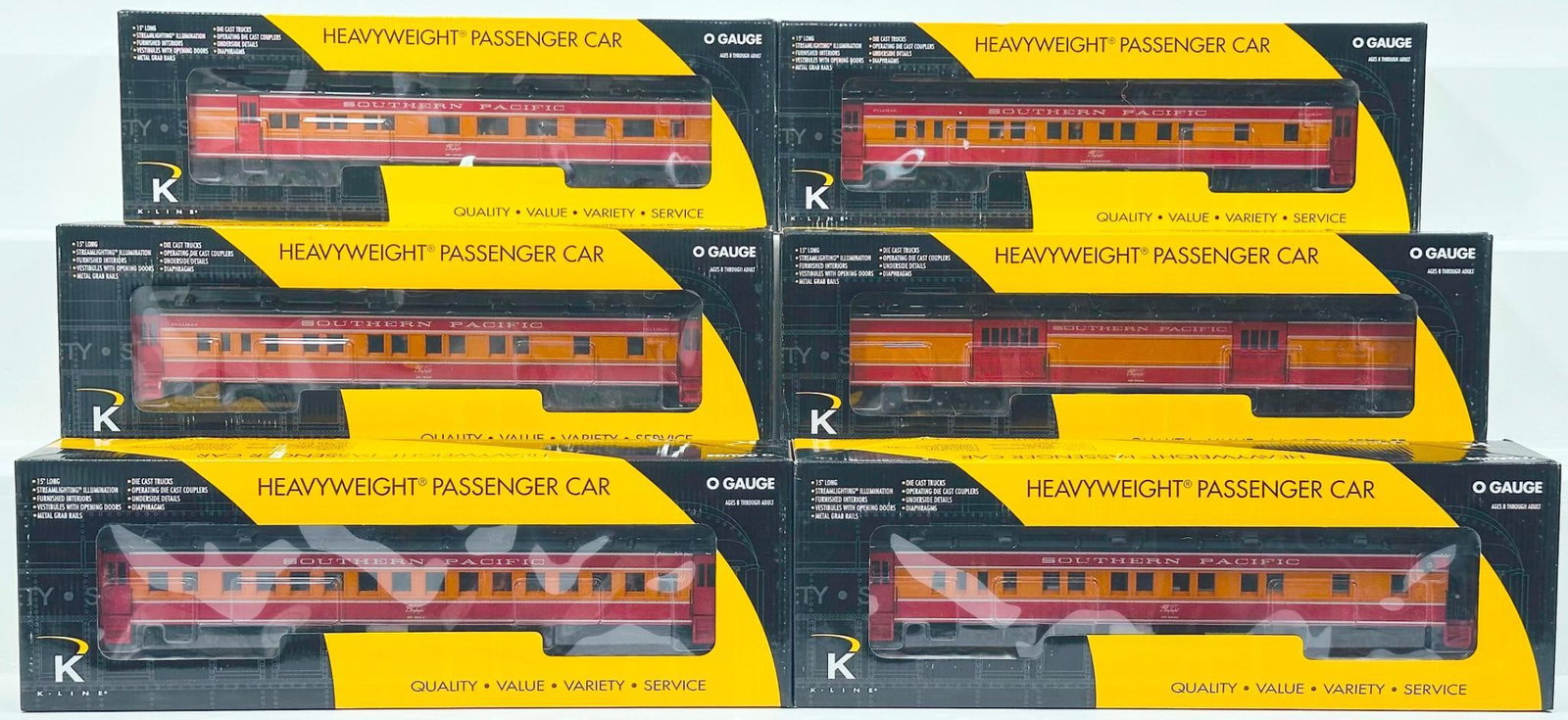 K-Line Modern O Gauge Six (6) Assorted Southern Pacific Passenger Cars Boxed (1 of 5)