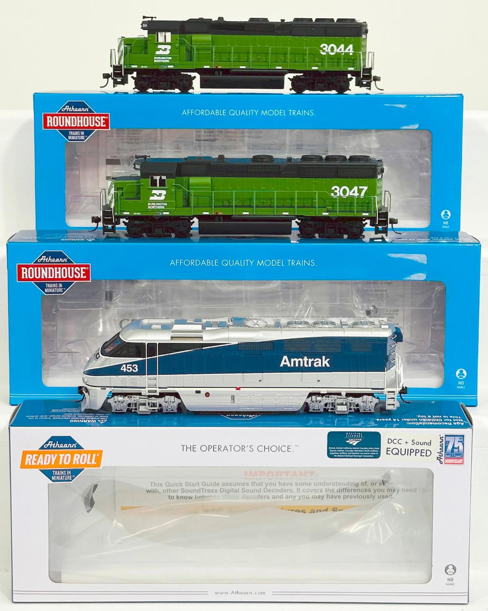Athearn Roundhouse Modern HO Scale Amtrak Pacific Surfliner P39 PH I and Burlington Northern GP 40 - (1 of 8)
