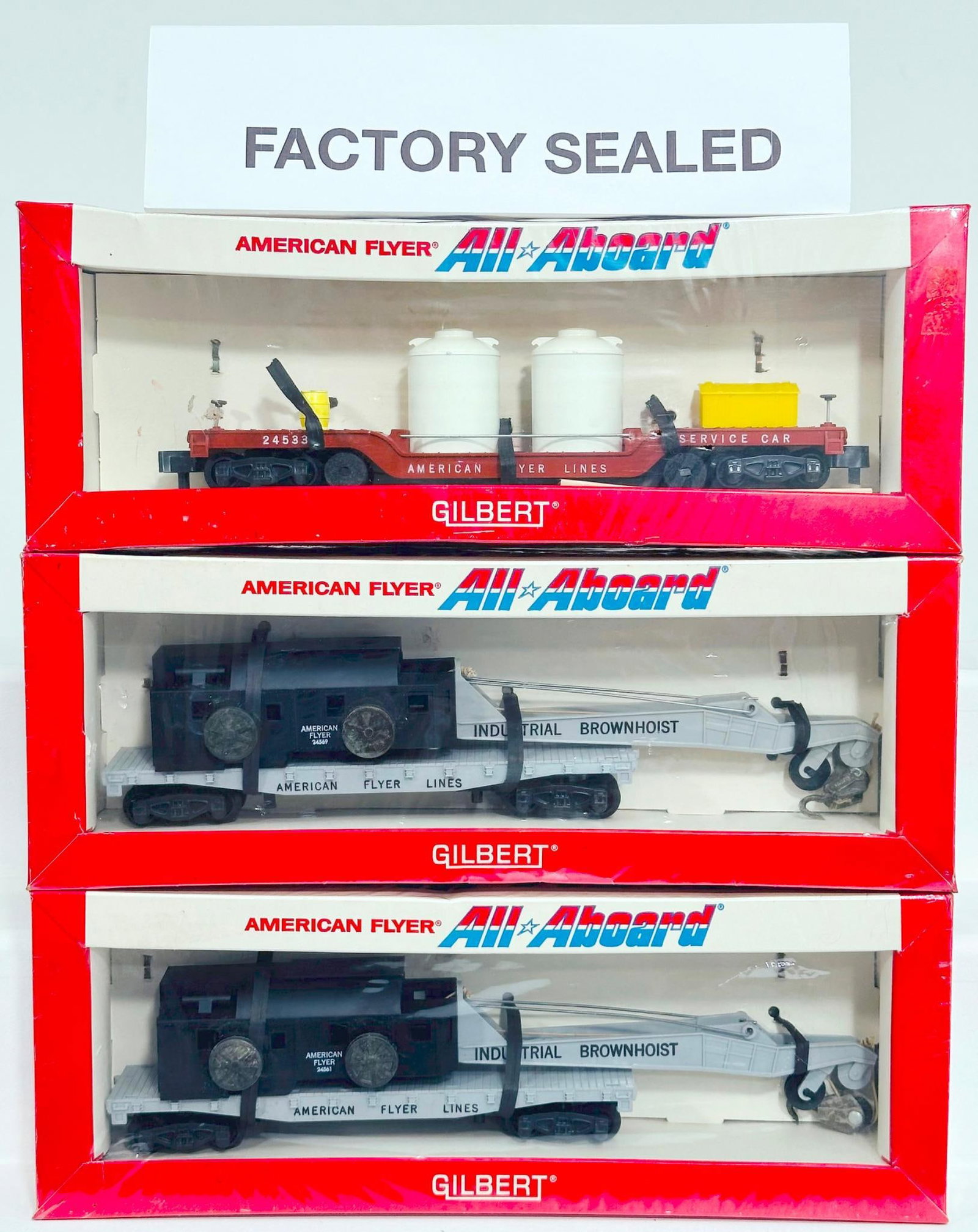 American Flyer Postwar S Gauge 24533 Track Cleaning Car and 24569 Wrecker Car X2 Boxed (1 of 4)