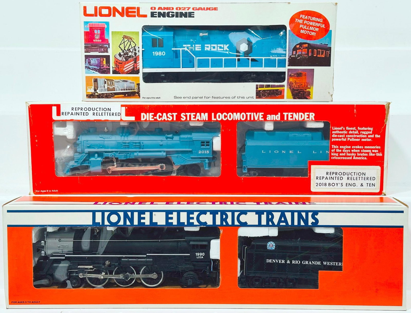 Lionel Modern O Gauge 1990 LCCA Convention Locomotive and Tender/LCCA GP-20 Diesel Boxed: Lionel Modern O Gauge 1990 LCCA Convention Locomotive and Tender/LCCA GP - 20 Diesel The Rock/Reproduction repainted Relettered 2018 Boy’s Engine and Tender Boxed, each in C8 to C9 and each with its