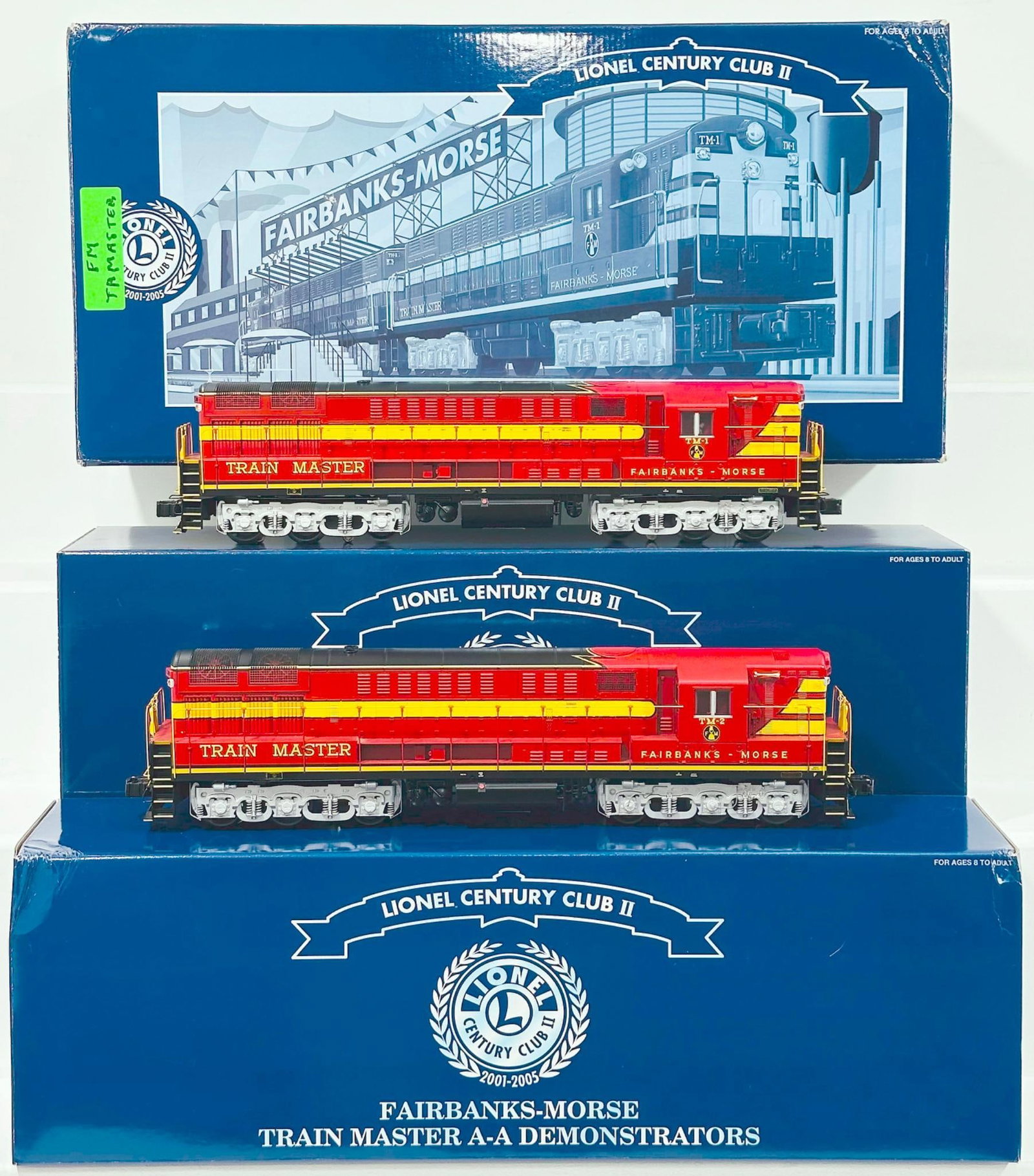 Lionel Modern O Gauge Century Club II Fairbanks - Morse Trainmaster A - A Demonstrators #6 - 18340: Lionel Modern O Gauge Century Club II Fairbanks - Morse Trainmaster A - A Demonstrators #6 - 18340 Boxed, in C7 plus or better and each with its original box and also including master carton.