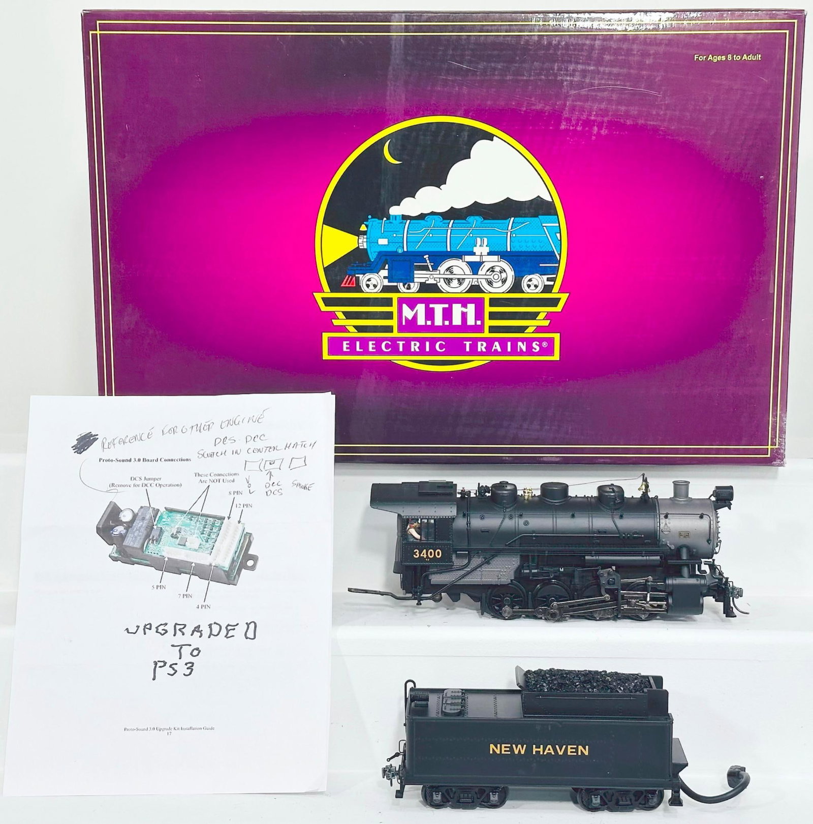 MTH Modern O Gauge New Haven 0 - 8 - 0 USRA Locomotive and Tender with PS: 2.0 Boxed MTH Modern O Gauge New Haven 0 - 8 - 0 USRA Locomotive and Tender with PS 2.0 Boxed, in C7 plus or better and with its original box.