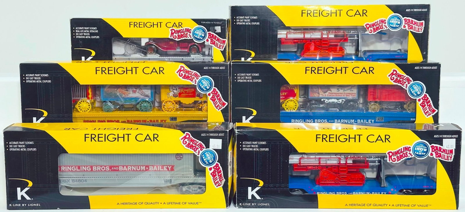 K-Line Modern O Gauge Six (6) Assorted Ringling Bros. Circus Cars Boxed (1 of 5)