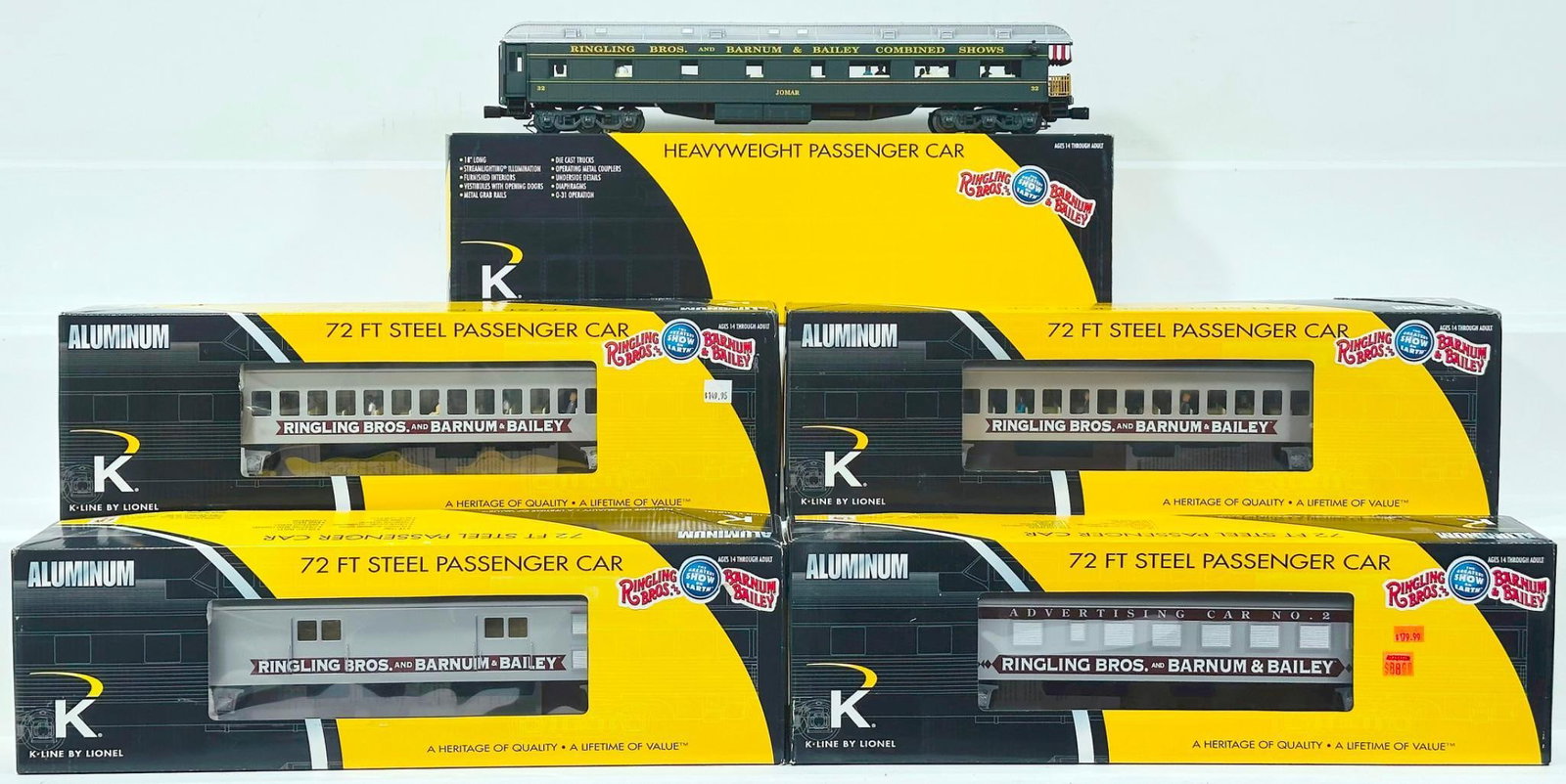 K-Line Modern O Gauge Five (5) Assorted 18 inch Circus Cars Boxed (1 of 9)