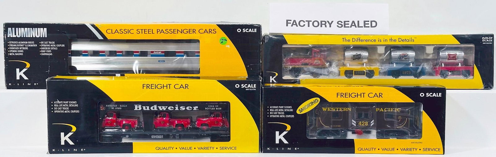 K-Line Modern O Gauge WP Bay Window Caboose - Anheuser Busch Auto Loader With 6 Diecast Pickup (1 of 5)