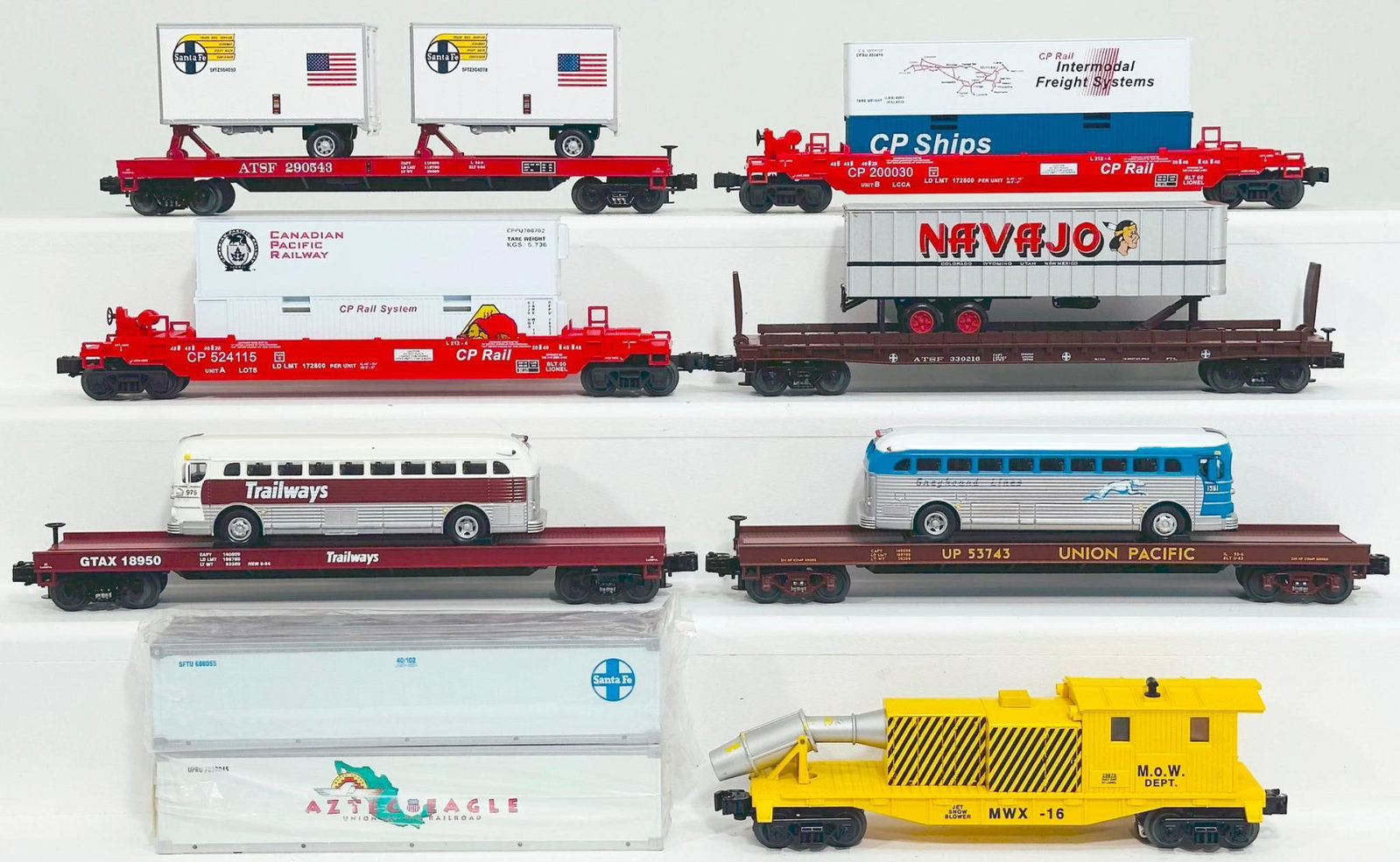 Lionel Modern O Gauge Six (6) Assorted Flat Cars with load and Work Caboose (1 of 6)