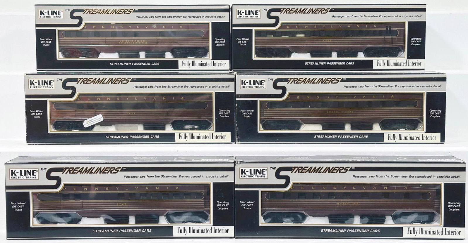 K-Line Modern O Gauge Six (6) Assorted Pennsylvania Fleet of Modernism Passenger Cars Boxed (1 of 5)
