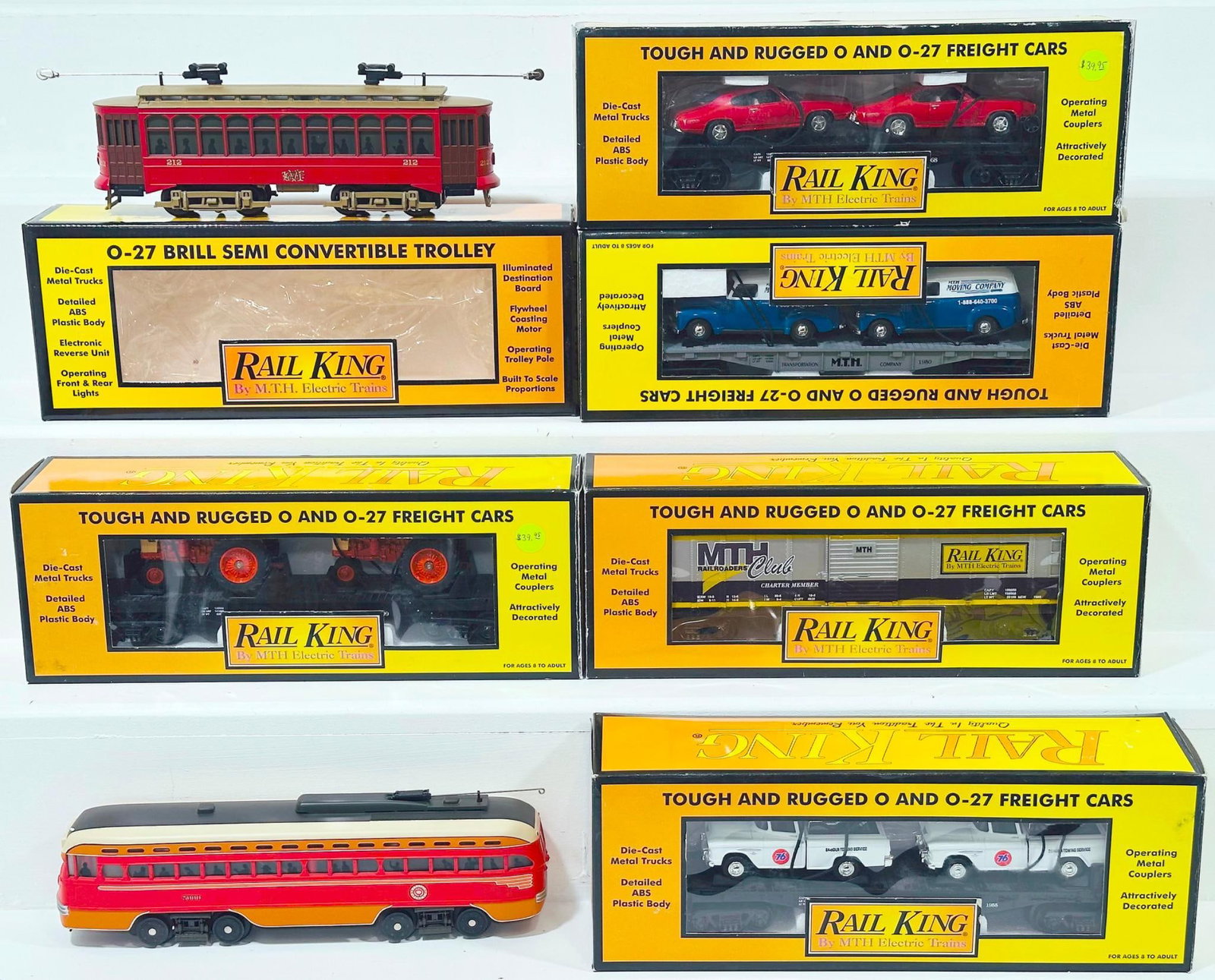 MTH Modern Rail King O Gauge Five (5) Assorted Freight Cars and Brill Semi - Convertible Trolley (1 of 11)
