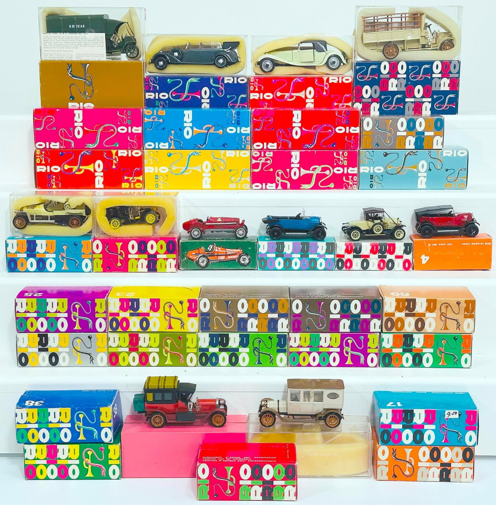 Rio Modern Twenty-three (23) Assorted Diecast Cars and Trucks Boxed: Rio Modern Twenty-three (23) Assorted Diecast Cars and Trucks Boxed, each in C9 and each in its original box.