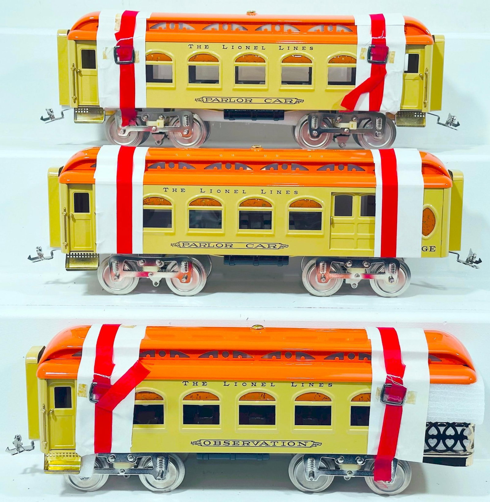 Lionel Modern Standard Gauge Three (3) Assorted orange and cream Passenger Cars (1 of 6)