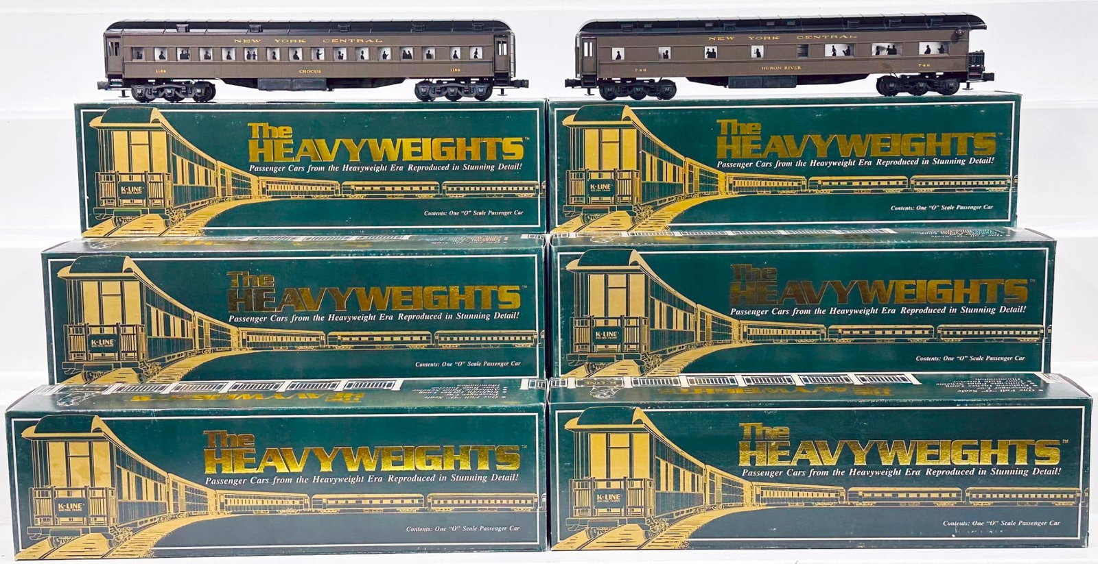 K-Line Modern O Gauge Six (6) Assorted New York Central Passenger Cars Boxed: K-Line Modern O Gauge Six (6) Assorted New York Central Passenger Cars Boxed, each in C9 and each with its original box.