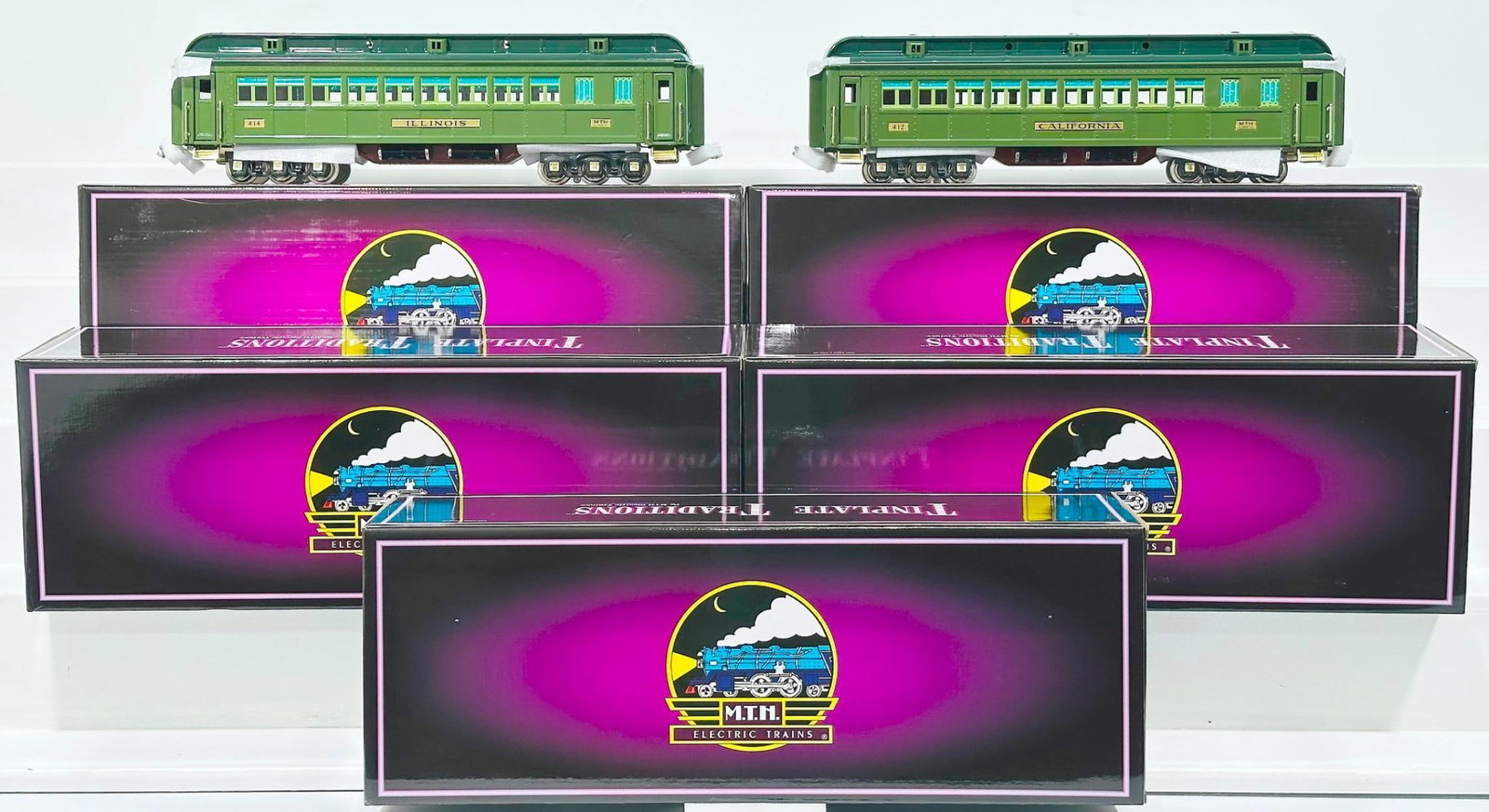 MTH Modern Tinplate Traditions Standard Gauge 412 - 413 - 414 - 415 -416 Two-Tone Green State (1 of 8)
