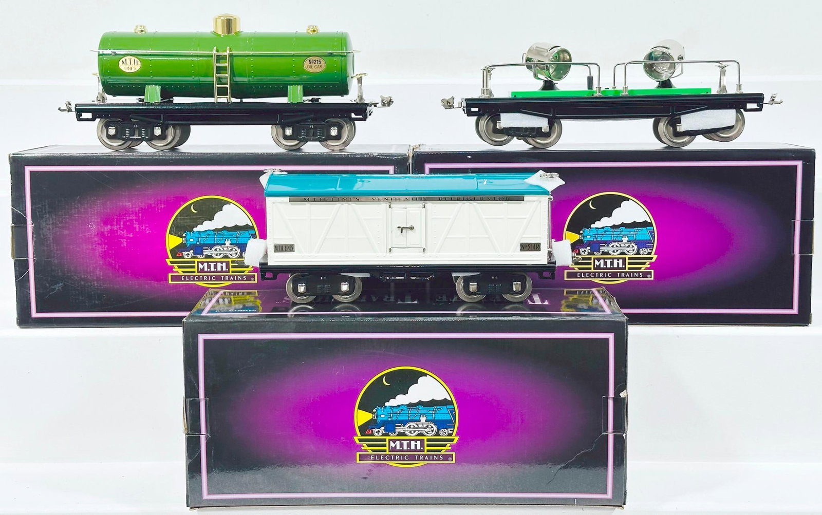 MTH Modern Tinplate Traditions Standard Gauge 220 Searchlight Car - 500 Reefer Car - 215 Tank Car (1 of 8)