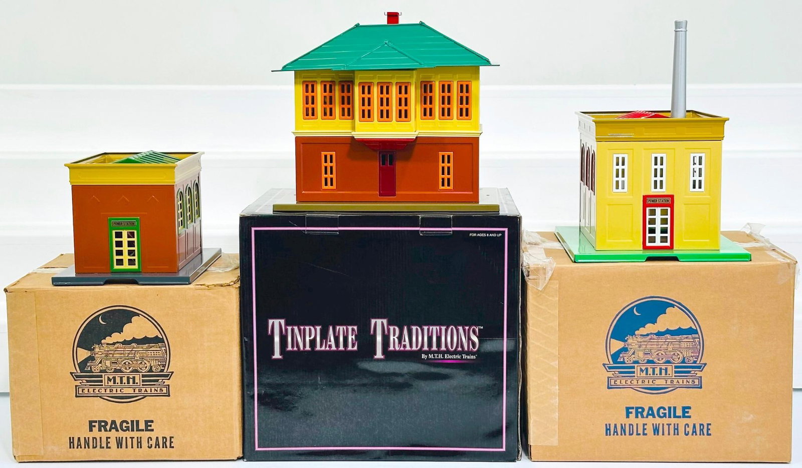 MTH Modern Tinplate Traditions 436 Power Station/435 Power Station/437 Switch Tower terra-cotta and (1 of 9)