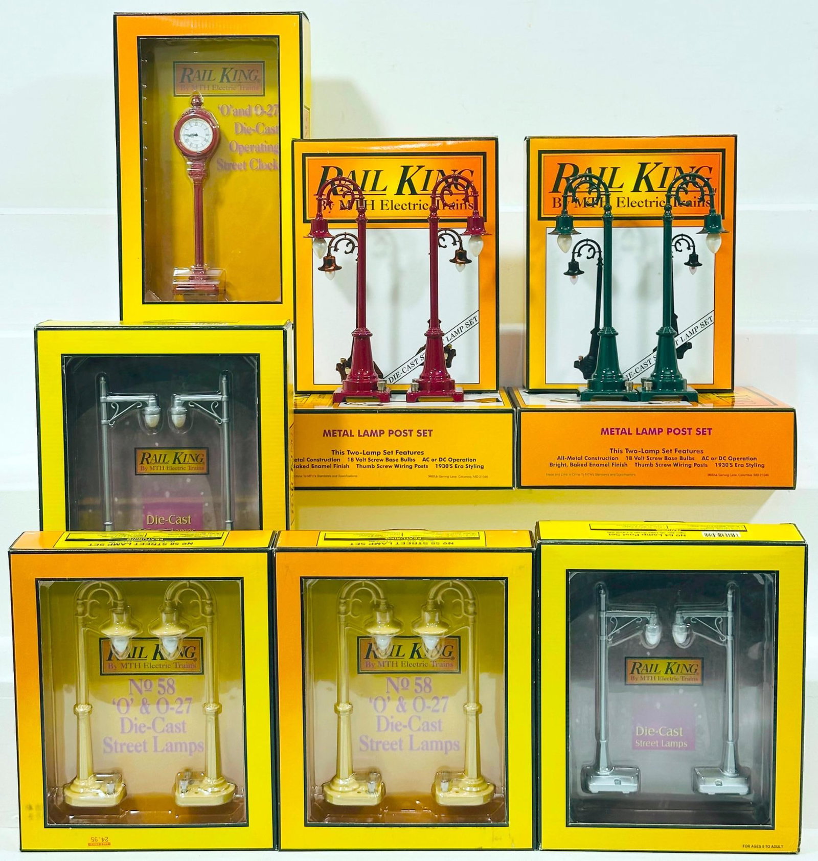 MTH Modern Rail King No. 58 Street Lamp Set cream Boxed X2/ No. 64 Lamppost Set X2/ No. 59 Green (1 of 8)