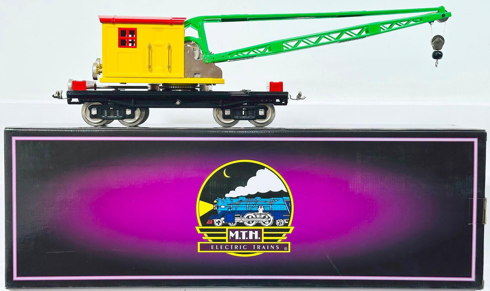 MTH Modern Tinplate Traditions Standard Gauge 219 yellow with nickel trim Crane Car Boxed (1 of 8)