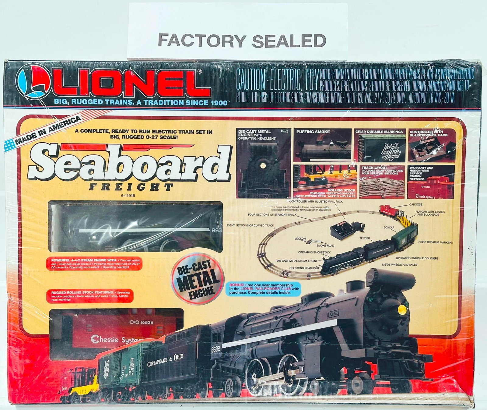 Lionel Modern O Gauge Seaboard Freight Set Sealed Box and 8025 Canadian National A - A Alco Diesel: Lionel Modern O Gauge Seaboard Freight Set Sealed Box, in C10 and with its original sealed box. This Lot also includes 8025 Canadian National A - A Alco Diesel Units, each in C7.