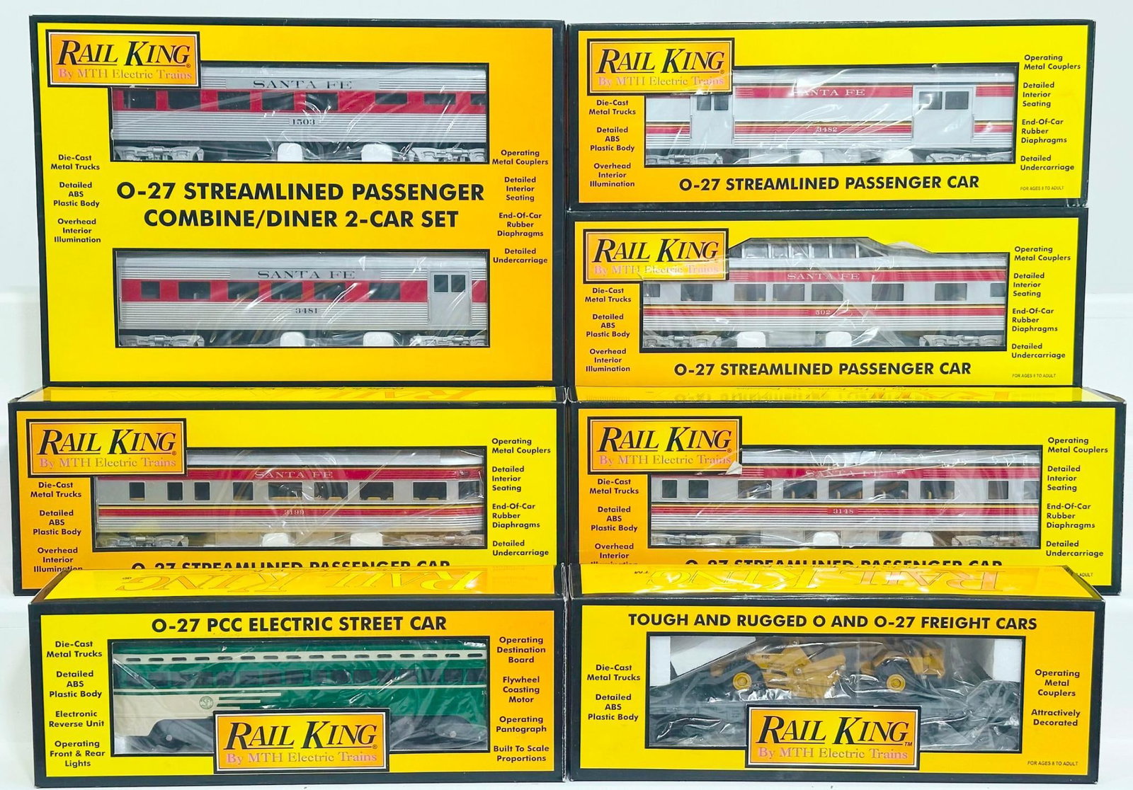 MTH Modern O Gauge Santa Fe Combine/Diner Set/4 Assorted Santa Fe Passenger Cars /SF PCC Car Boxed (1 of 5)