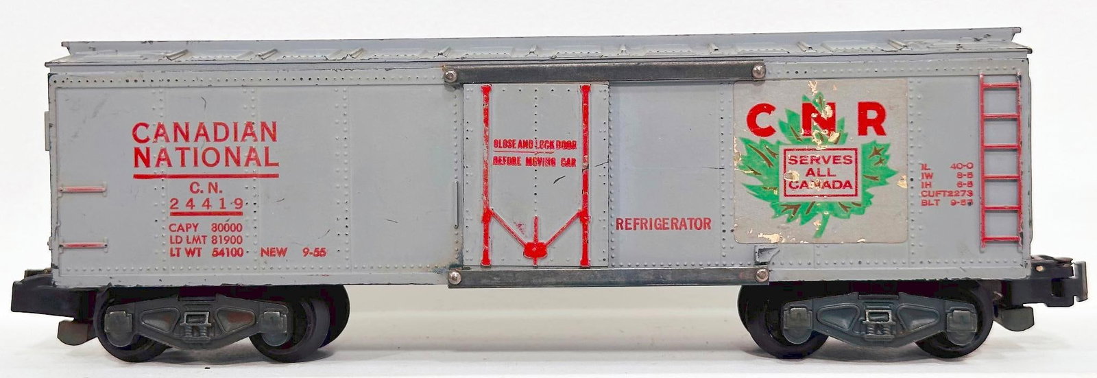 American Flyer Postwar S Gauge 24419 Canadian National Refrigerator Car: American Flyer Postwar S Gauge 24419 Canadian National Refrigerator Car, in C7 minus.