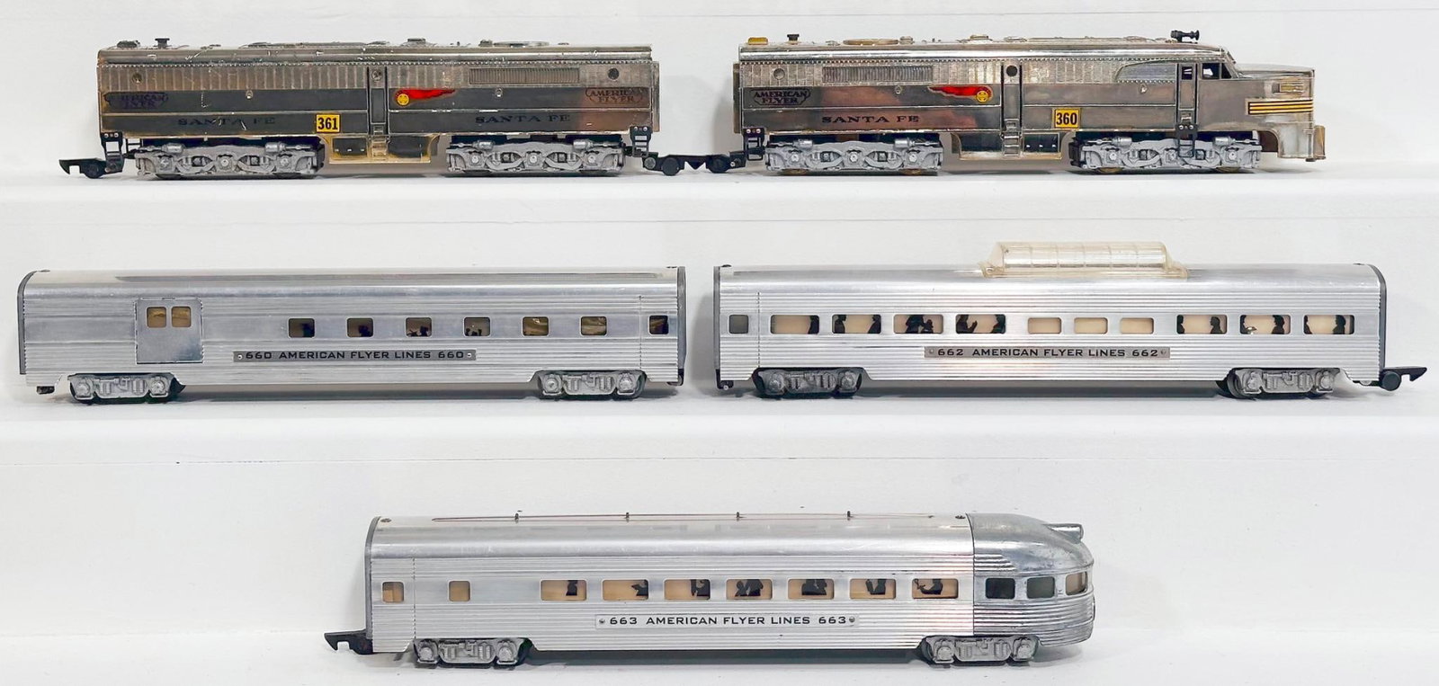 American Flyer Postwar S Gauge 360 and 361 Santa Fe Chrome A - B Alco Diesel Units and Three (3) (1 of 6)