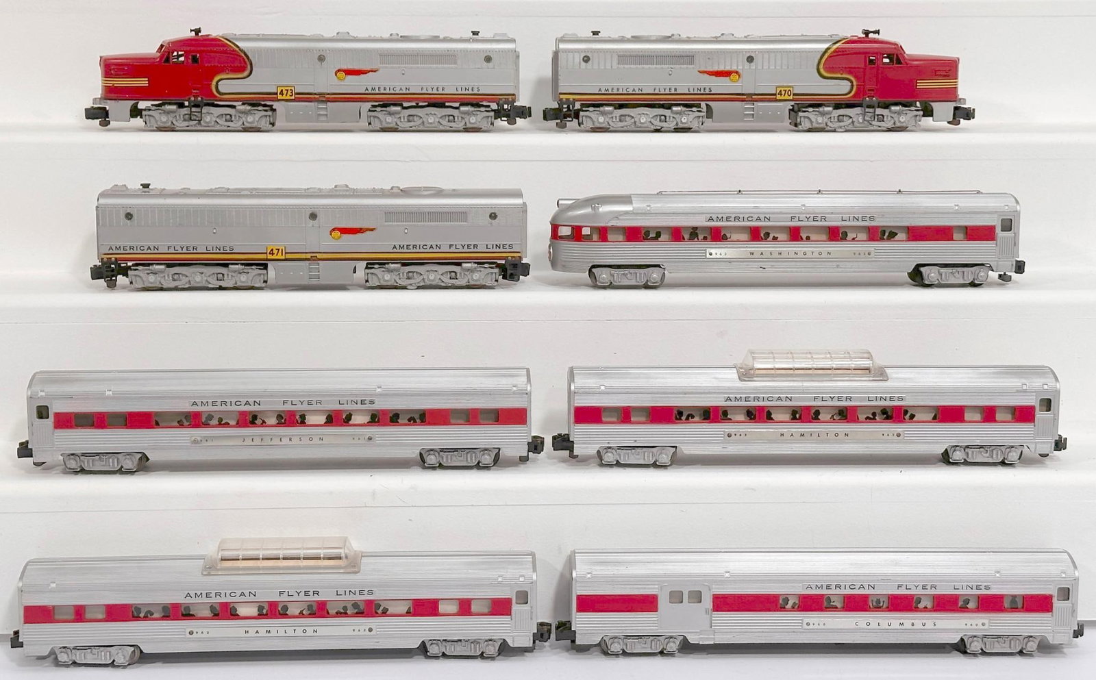 American Flyer Postwar S Gauge 470-471-473 Santa Fe A-B-A Alco Diesel Units/5 Assorted Aluminum (1 of 6)