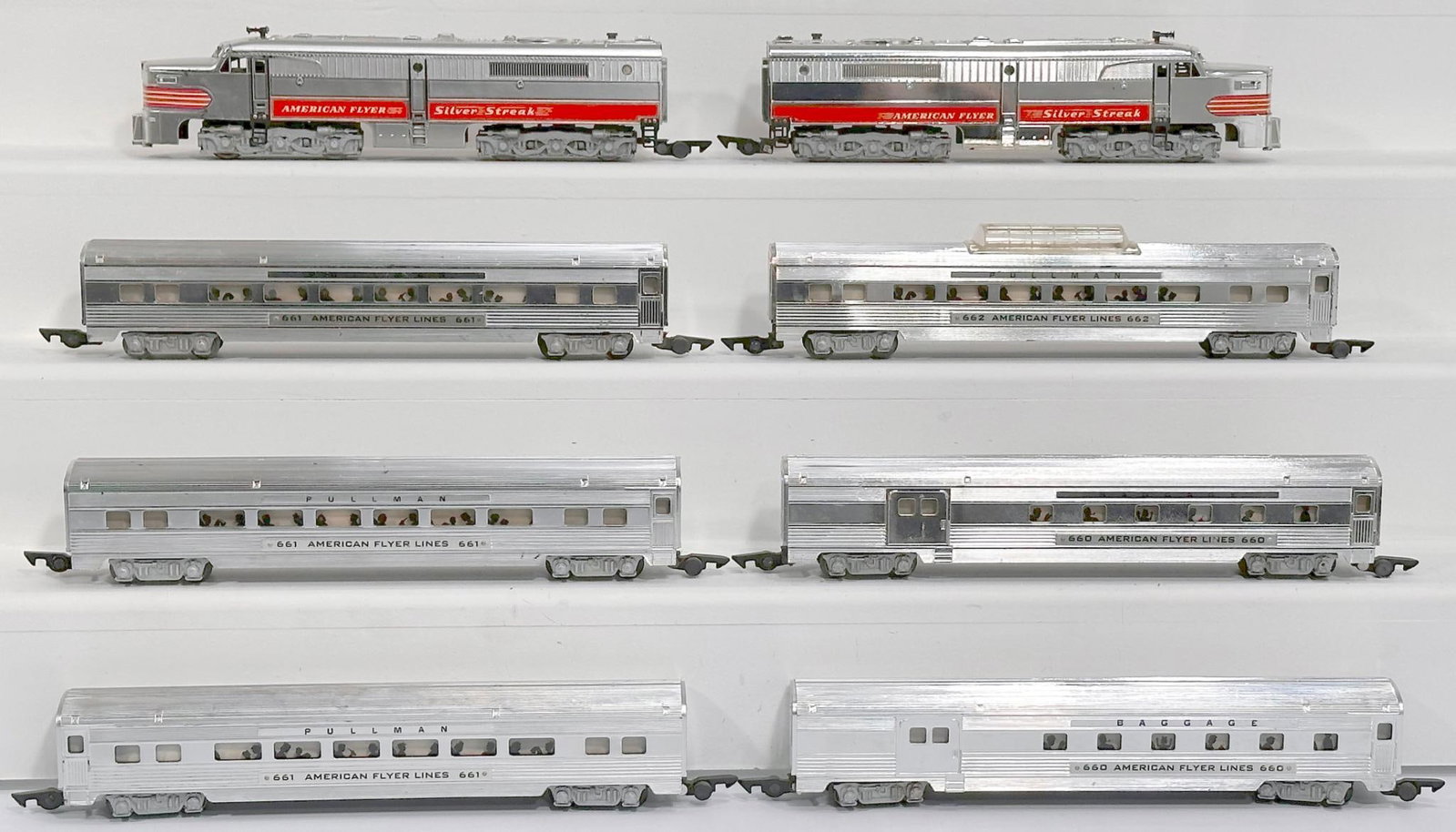 American Flyer Postwar S Gauge Silver Streak 405 and 405 A - A Alco Diesel Units and Six (6) (1 of 6)