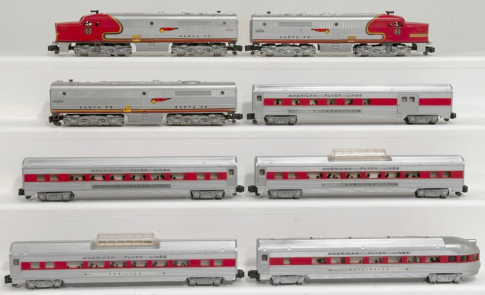American Flyer Postwar S Gauge 470 - 471 - 473 Santa Fe A - B - A Alco Diesel Units and Five (5) (1 of 6)