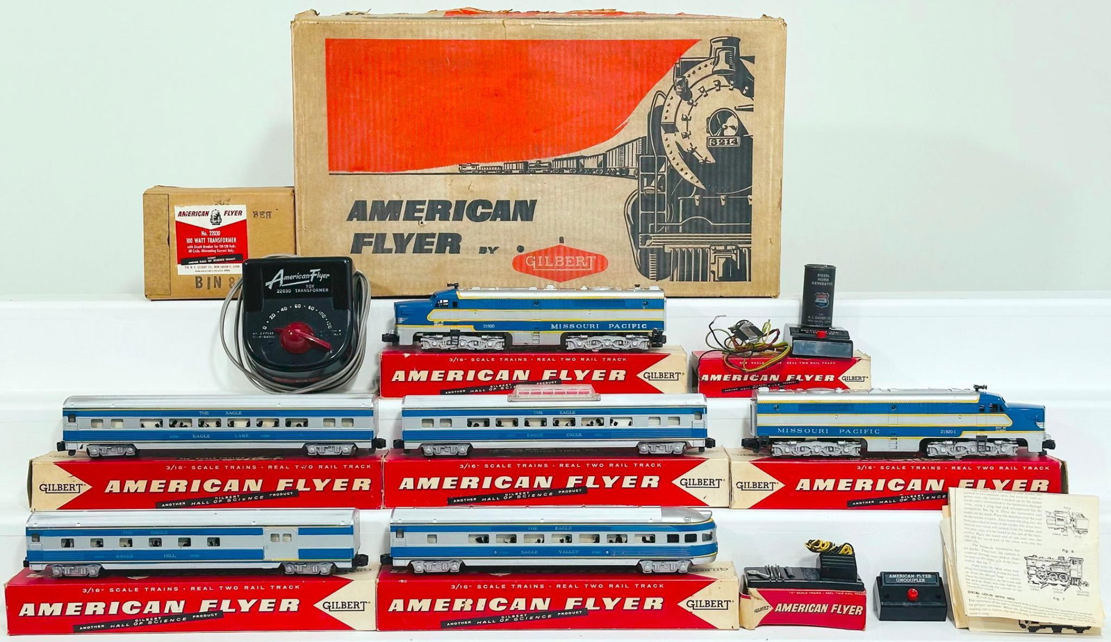 American Flyer Postwar S Gauge Outfit No. 20475 Eagle Missouri Pacific Passenger Set Boxed from 1958 (1 of 9)