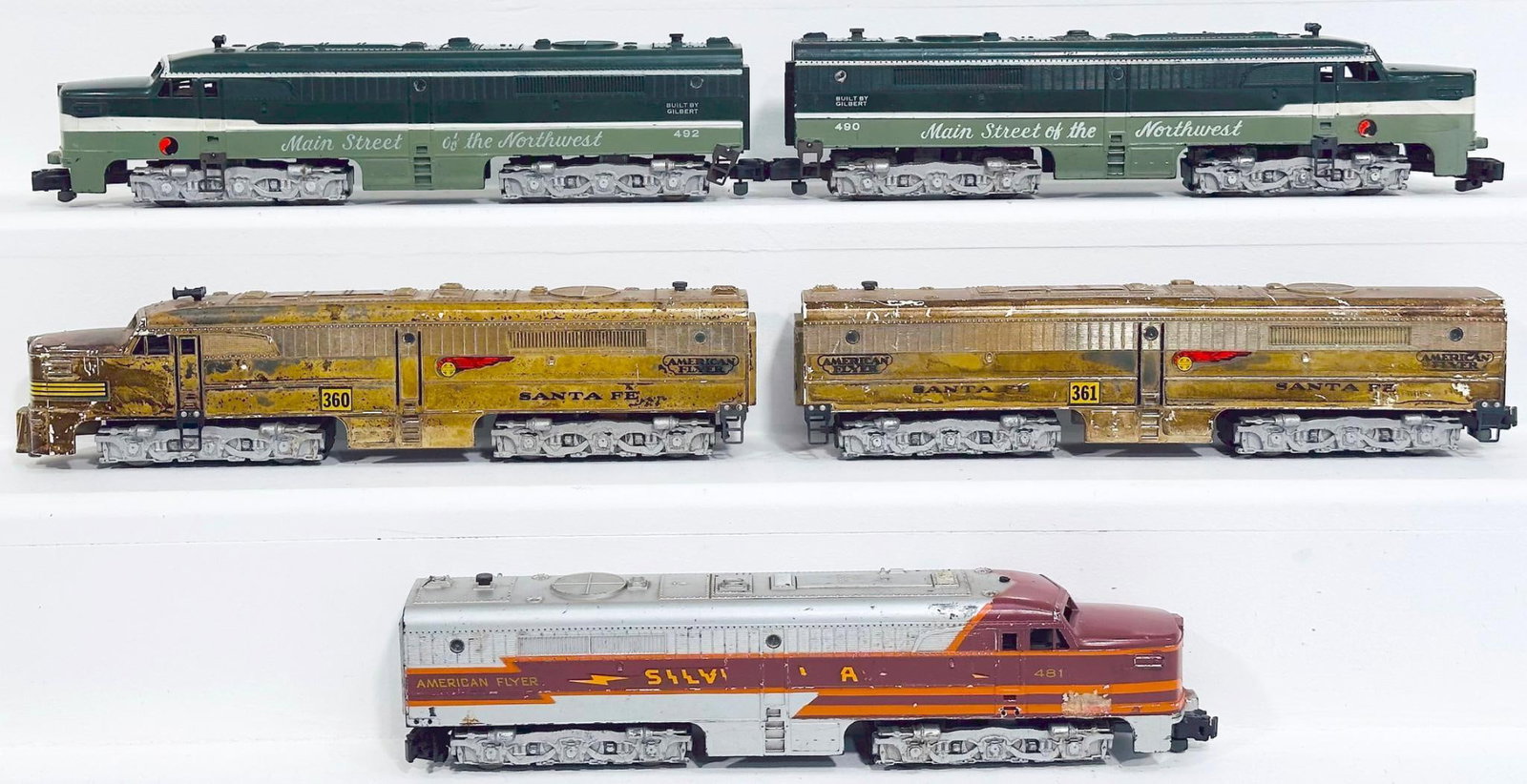 American Flyer Postwar S Gauge 490 - 492 Northern Pacific A-A Alco Diesel Units/360-361 Santa Fe (1 of 6)