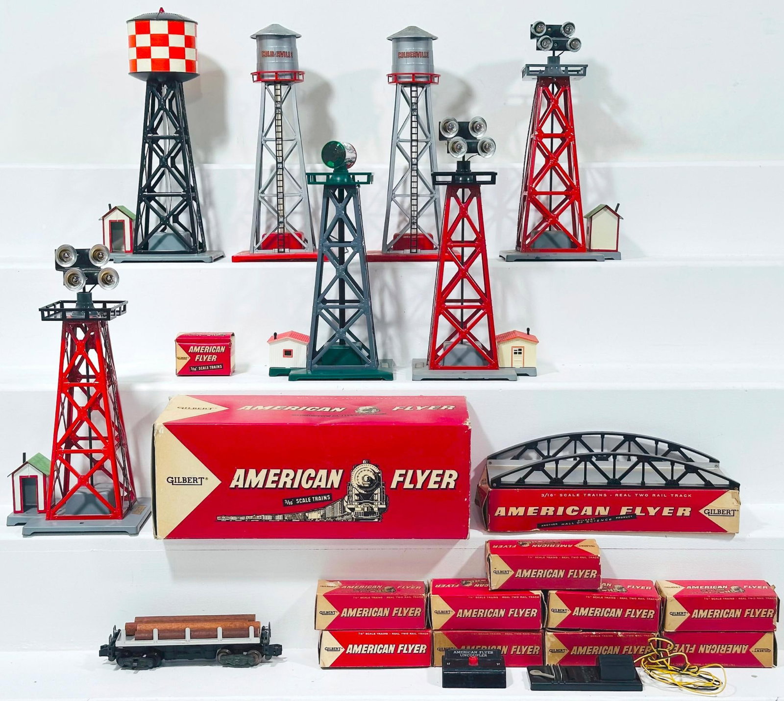 American Flyer Postwar S Gauge 571 Truss Bridge - 23774 floodlight Tower - 706 Uncoupler X9 (1 of 8)