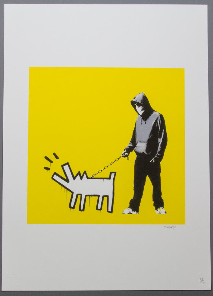 Banksy „Choose Your Weapon”: BANKSY (after) „Choose Your Weapon” lithography print, sheet size 50 x 70 cm, signed bottom right, pencil „BANKSY”, numbered bottom right with pencil, limited edition 38/150, b
