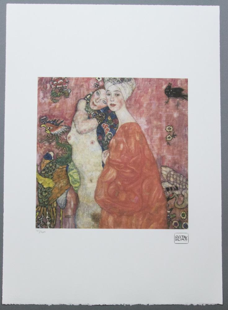 Gustav Klimt „The Girlfriends”: Gustav Klimt (after) „The Girlfriends”, limited edition of 200, chromolithography, plate signed bottom right, numbered with pencil bottom left 165/200, fine art paper, with La TREC Spa emb