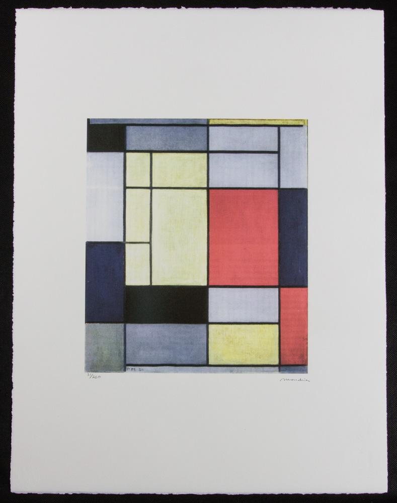 Pieter Mondriaan "Composition I": Pieter Cornelis Mondriaan (after) „Composition I" lithography print, signed bottom right, numbered with pencil bottom left, limited edition 51/200, bottom left publishing house stamp „Leon