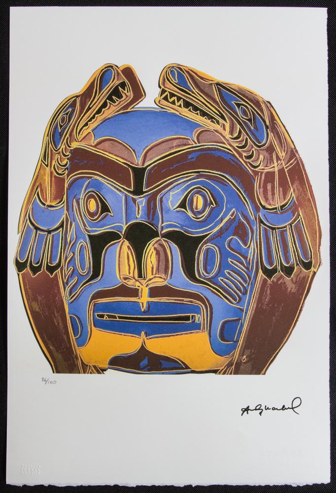 Andy Warhol "Northwest Coast Mask": Andy Warhol (after) "Northwest Coast Mask" offset lithograph in colors on Arches paper, Georges Israel Editeur, sheet size 38,5 x 57 cm, plate signed bottom right, numbered with pencil, limited editio
