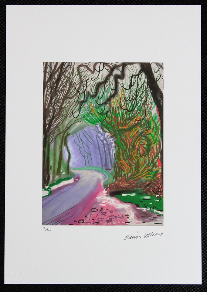 David Hockney "The Arrival Of Spring In Woldgate": David Hockney (after) â€žThe Arrival Of Spring In Woldgate, East Yorkshire in 2011" limited edition of 200, lithography print, plate signed bottom right, numbered with pencil bottom left 141/200,
