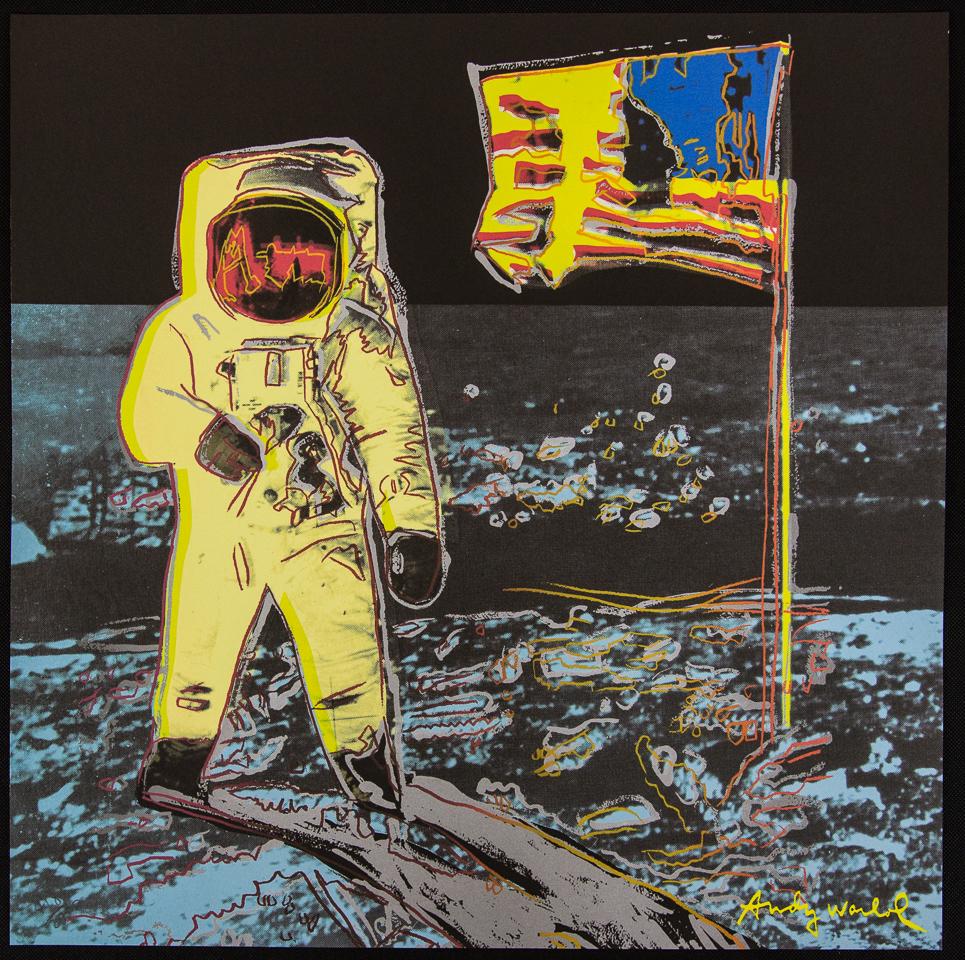 Andy Warhol "Moonwalk": Andy Warhol (after) „Moonwalk" offset lithography, size 60 x 60 cm, plate signed bottom right, numbered with pencil, limited edition 418/2400, heavy paper, stamped with CMOA on the back (Carnegi