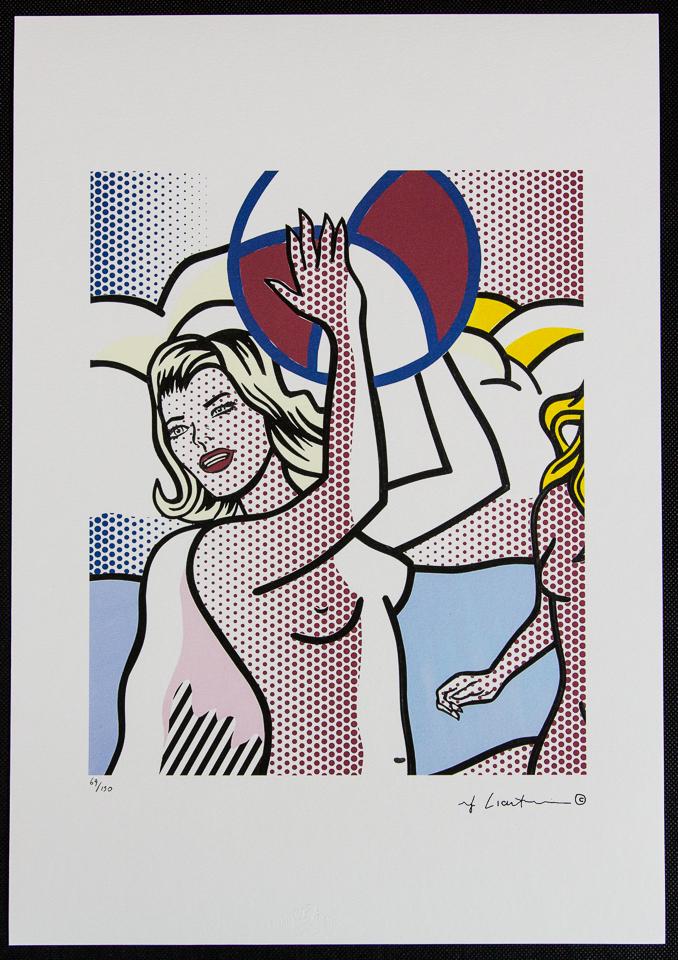 Roy Lichtenstein "Nude With Beach Ball": Roy Lichtenstein (after) „Nude With Beach Ball" limited edition of 150, lithography print, plate signed bottom right, numbered with pencil bottom left 69/150, heavy paper, with „STYRIA Stu