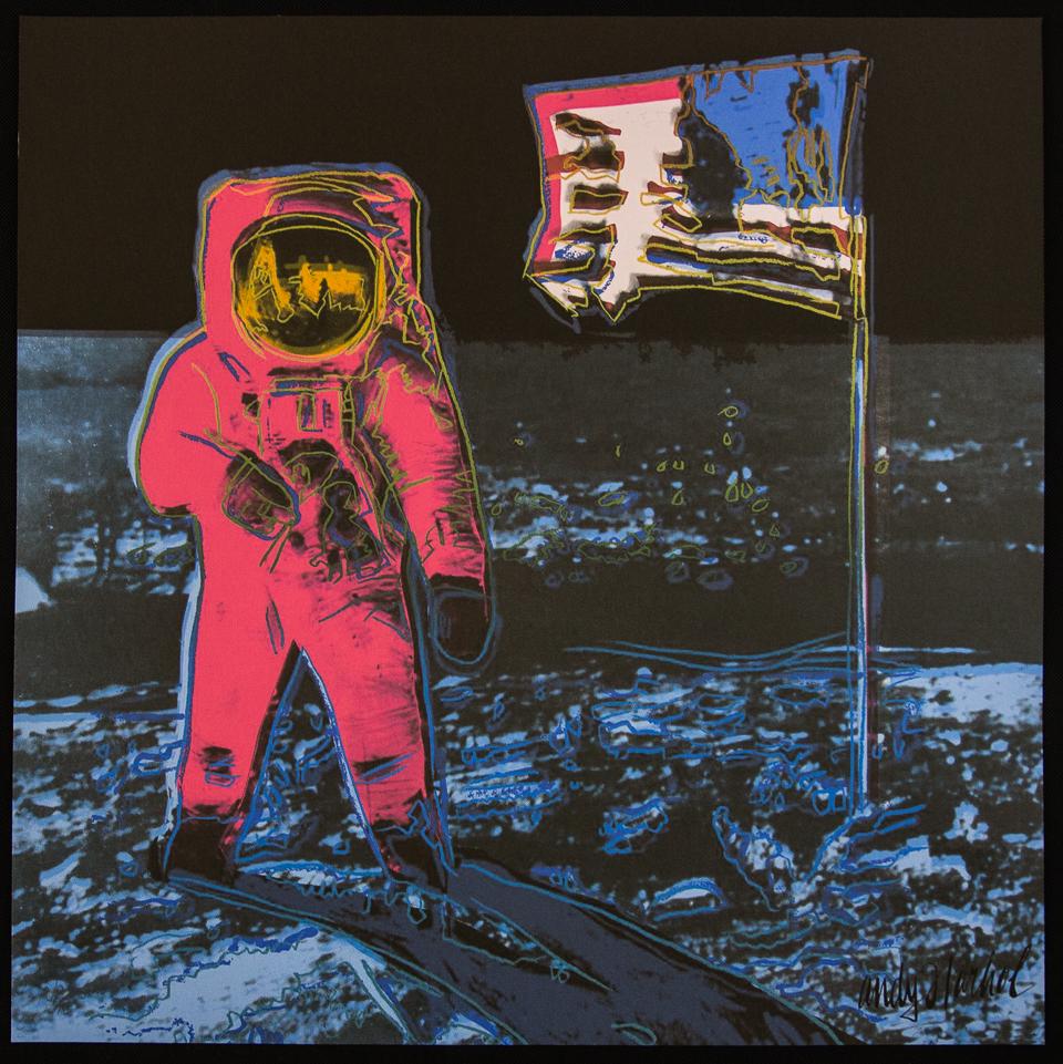 Andy Warhol "Moonwalk": Andy Warhol (after) „Moonwalk" offset lithography, size 60 x 60 cm, plate signed bottom right, numbered with pencil, limited edition 260/2400, heavy paper, stamped with CMOA on the back (Carnegi